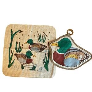 Vintage Mallard Duck Cotton Bird Lodge Bath Towel+ Wash Cloth 1980s Cannon USA